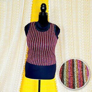Daily Special Multicolor Metallic Striped Fitted Crop Tank Top Size Large